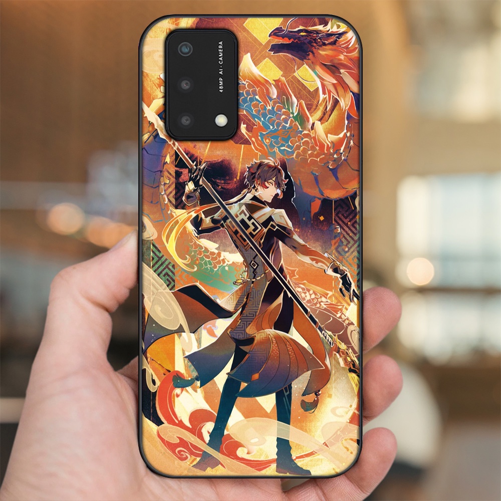 Ốp lưng Oppo A74, A93 5G, A95 viền đen in hình Zhongli Genshin Impact