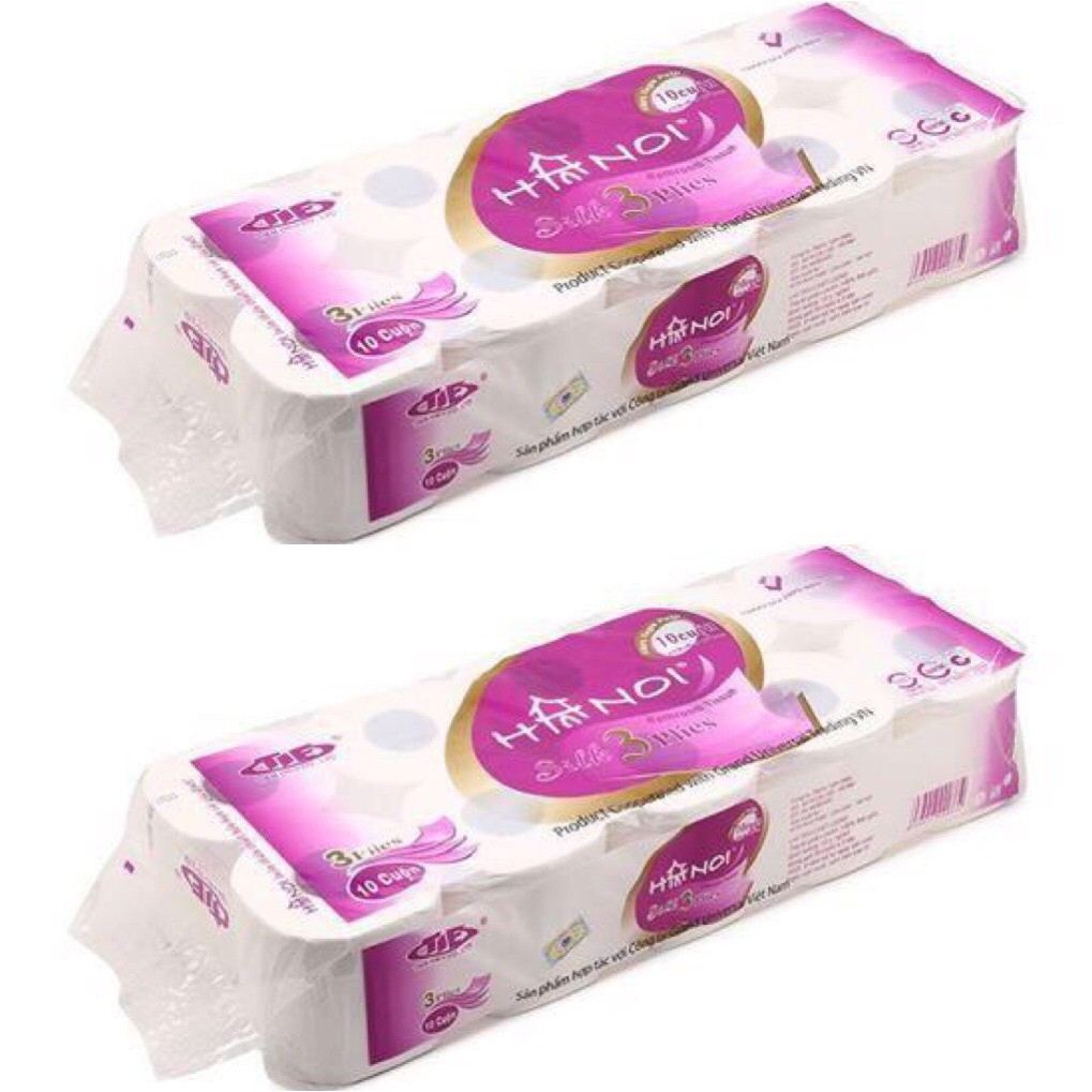 Giấy vệ sinh Hà Nội silk 3 lớp siêu dai - 1.6Kg 10 gói - Có lõi và không lõi có độ dai mịn - thấm hút nước cao - an toàn