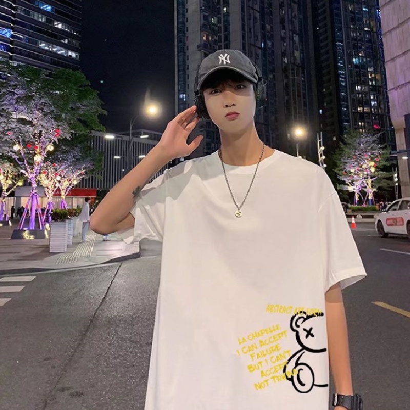 Áo Thun Tay Lỡ In Họa Tiết Hoạt Hình Phong Cách Hàn Quốc Thời Trang Cho Nam Size M-5XL