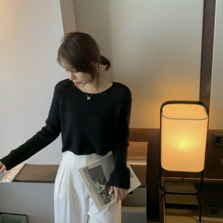 Áo Dệt Kim Tay Dài Cổ Tròn Màu Trơn Thời Trang Mùa Thu