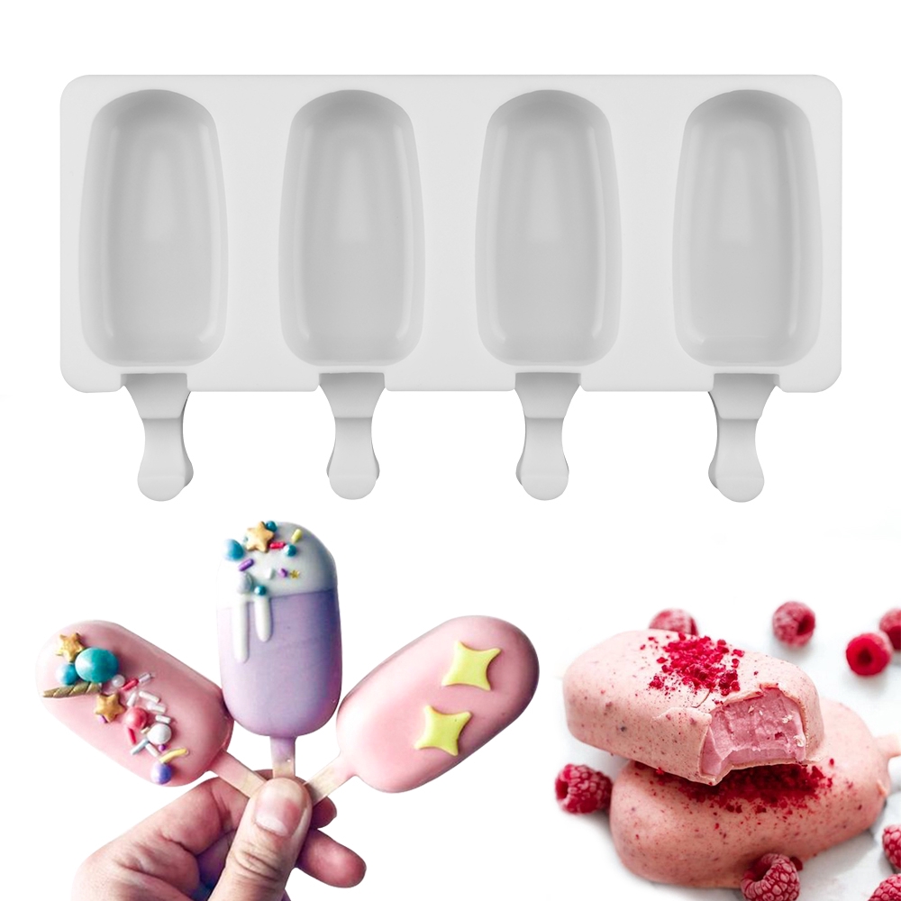 4 Cell Food Safe Silicone Frozen Ice Cream Mold / summer Freezer Popsicle Maker / DIY Homemade Mould With Free Sticks