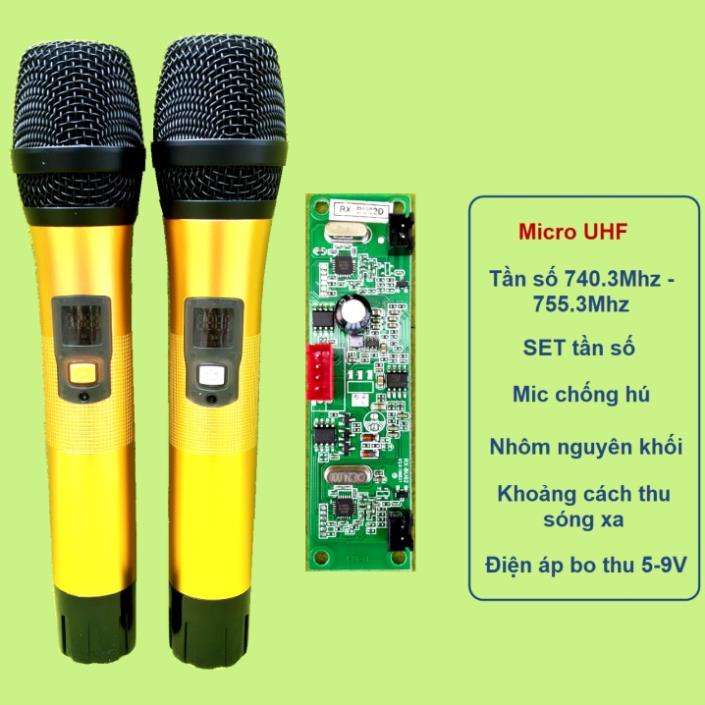 Mạch loa kéo 3 tấc đôi DSP Reverb Echo có chống hú - Equalizer 5 Band 2 kênh độc lập kèm Mic UHF chống hú vàng