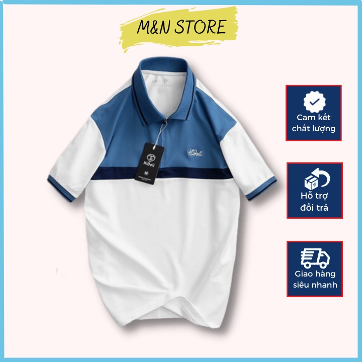 Áo thun Polo nam thiết kế phối xanh vải cotton cá sấu thoáng mát trẻ trung