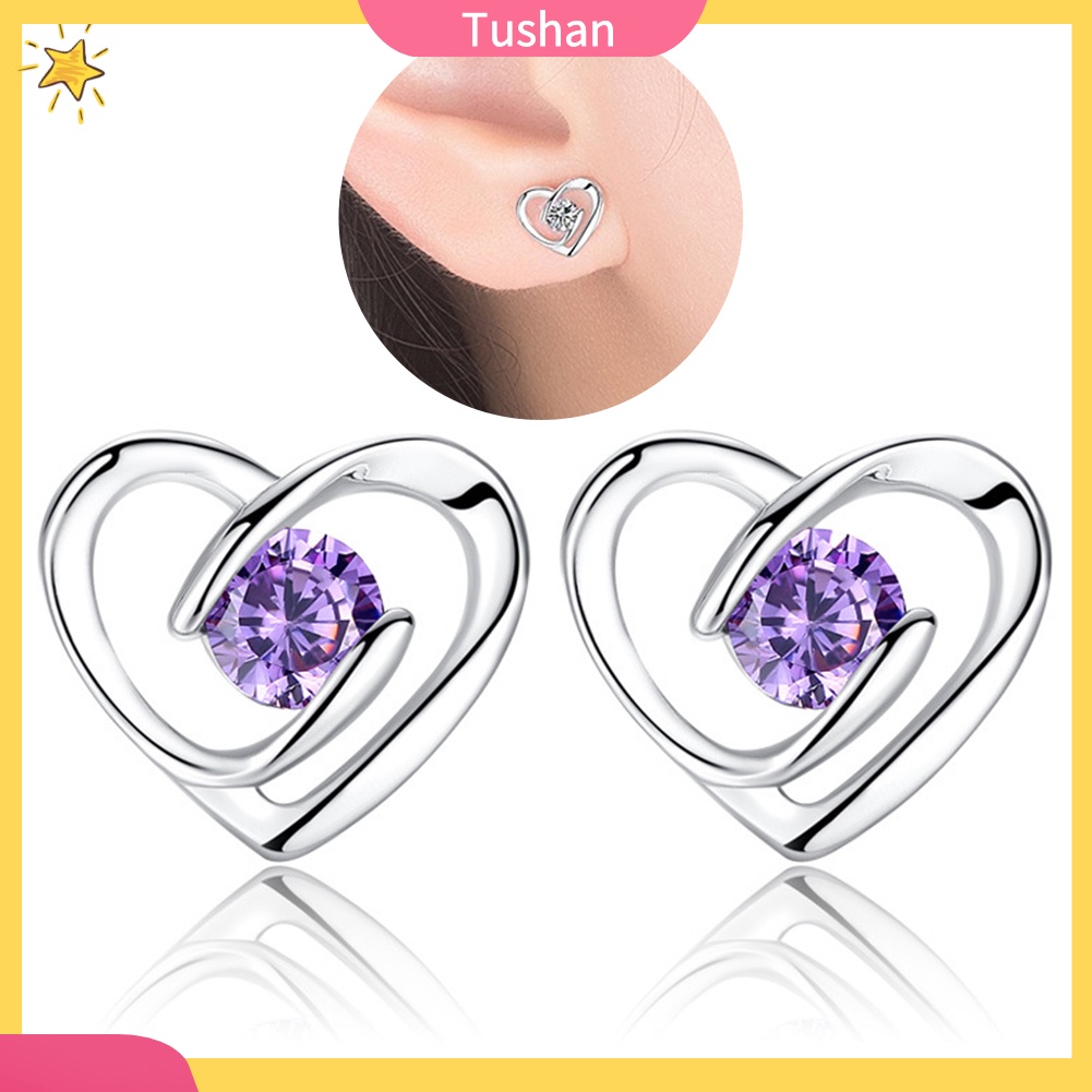 TUSH_Fashion Women Cubic Zirconia Inlaid Swirl Heart Ear Stud Earrings Jewelry Gift