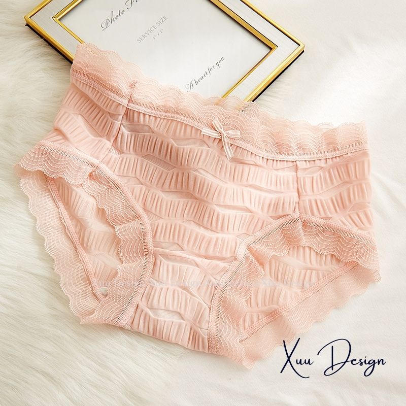 Quần lót nữ Su nhăn cao cấp phối ren ngọt ngào Wexuu chất liệu mềm siêu mát kháng khuẩn - QC94