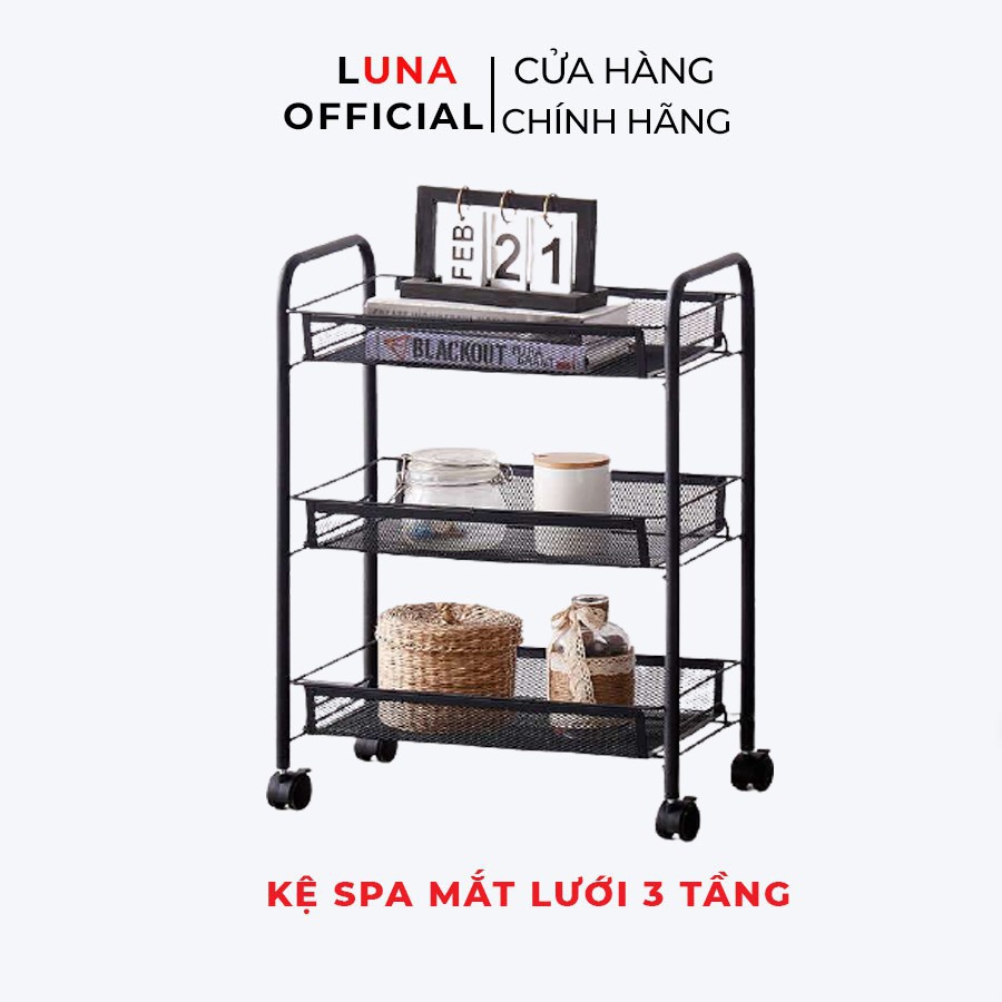 Kệ để đồ khay mắt lưới 3 tầng 4 tầng, kệ xe đẩy spa đa năng bằng thép cacbon sơn tĩnh điện