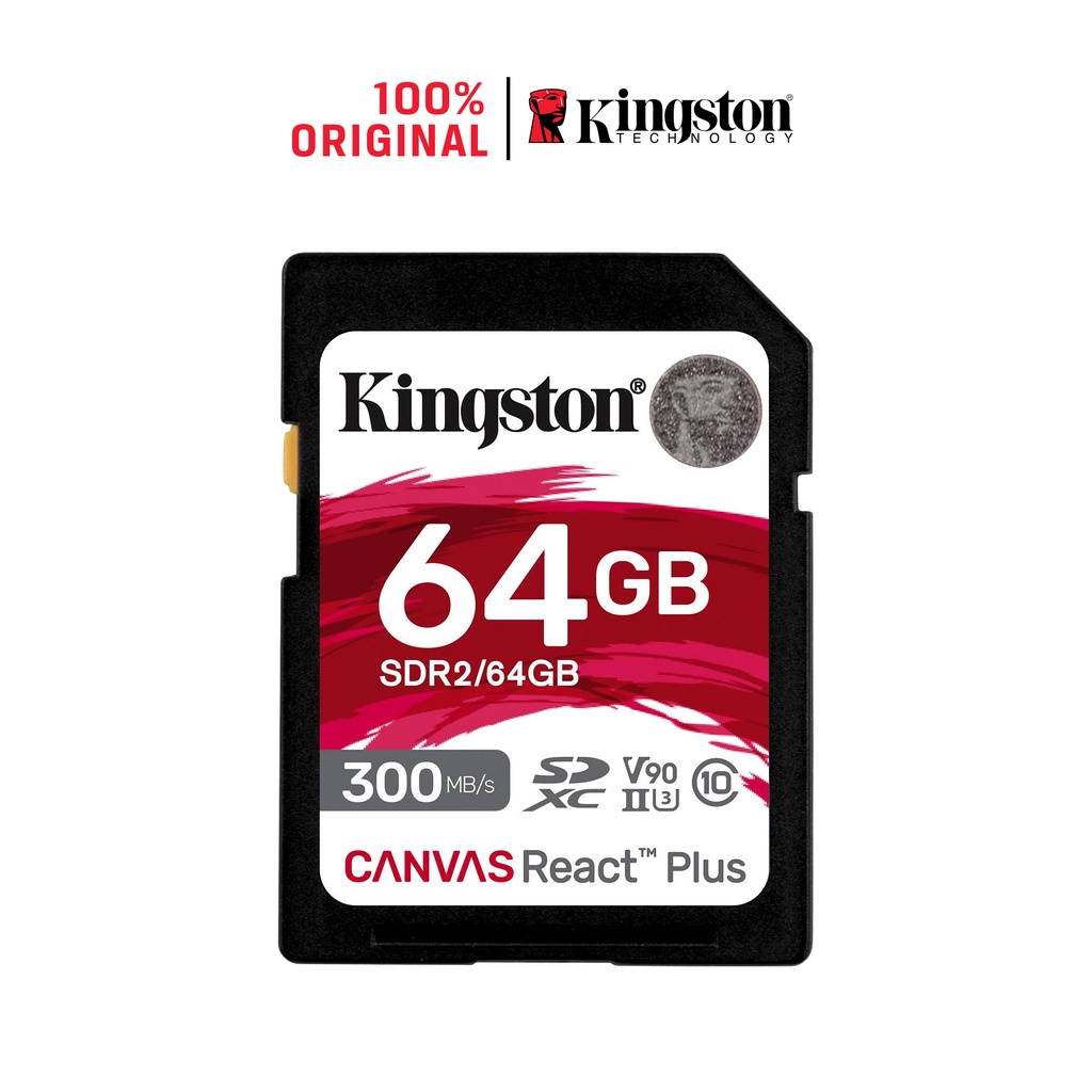 Thẻ Nhớ SD Kingston Canvas React Plus V90 300mbs/260mbs UHS II 64GB camera quay phim chuyên nghiệp 4K/8K 64GB SDR2/64GB