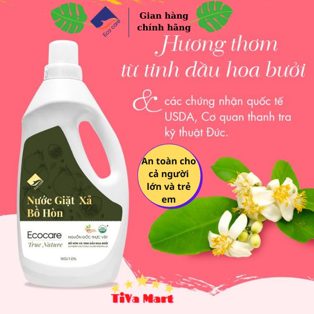 [Chính Hãng] Nước Giặt Hữu Cơ Organic Bồ Hòn Tinh Dầu Bưởi An Toàn Cho Trẻ Sơ Sinh ECOCARE_TiVa Mart