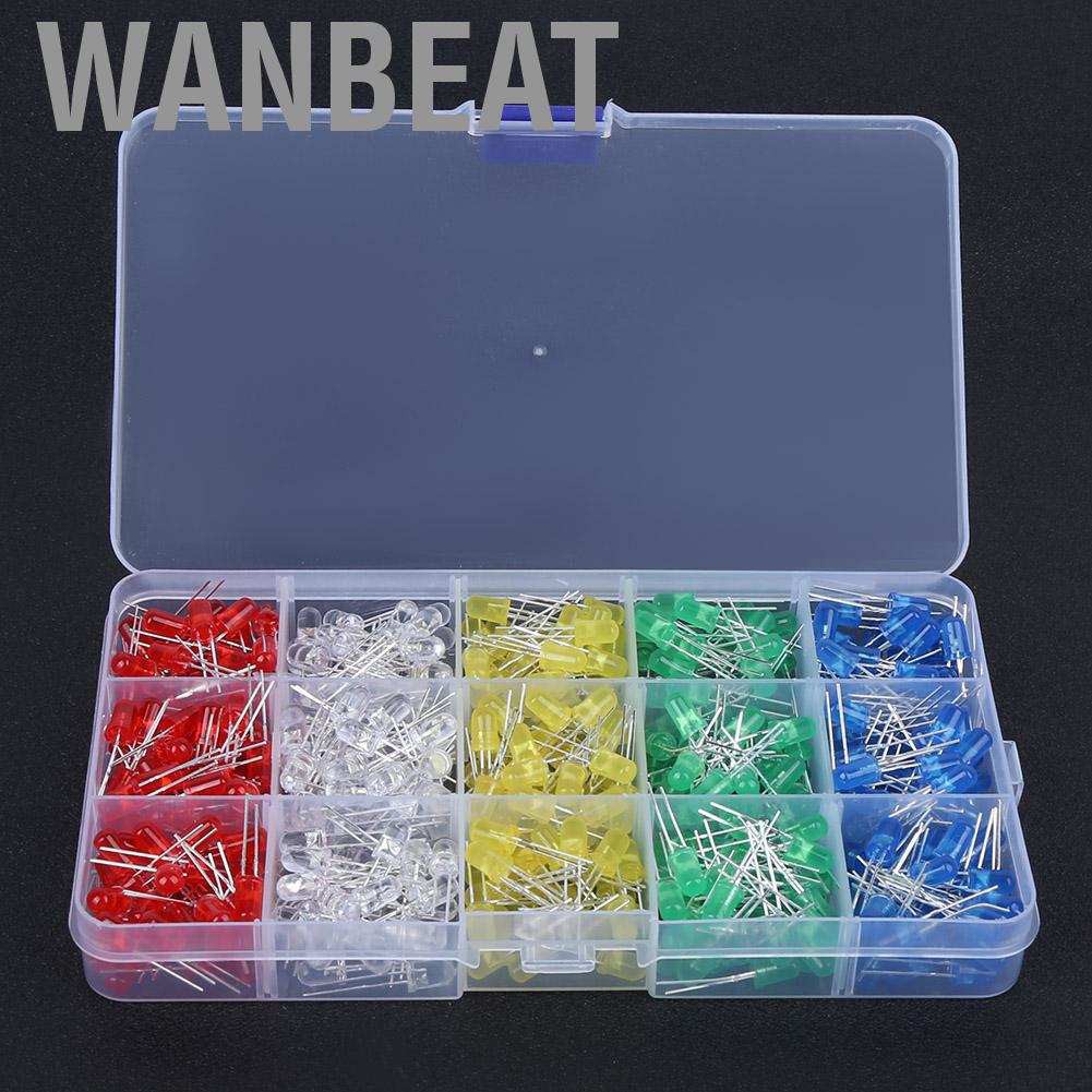 Wanbeat 500Pcs LED Light Diode Anti-Corrosion Plastic 5mm Blue/Green/Yellow/White/Red