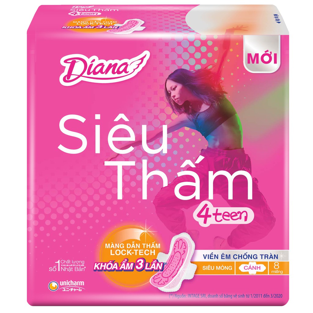 Băng Vệ Sinh Diana Siêu Thấm 8 miếng Siêu Mỏng Cánh Viền Êm Chống Tràn