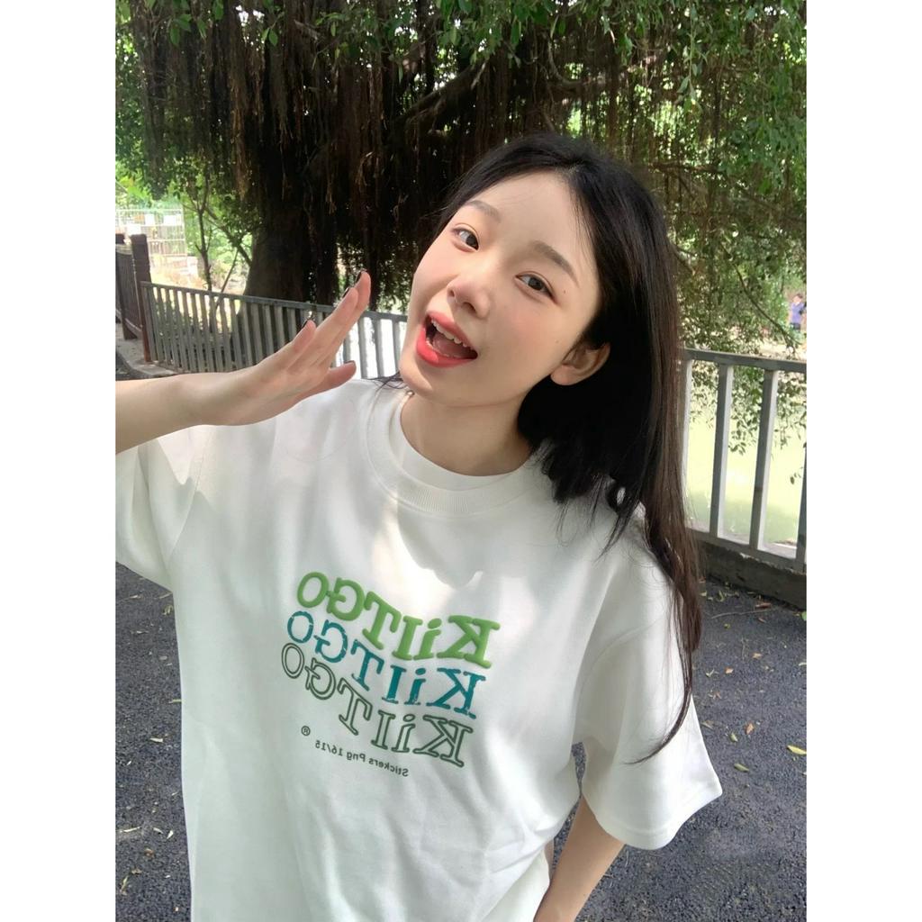 Ethelgirl Áo Thun unisex Dáng Rộng Tay Cộc In Chữ Thời Trang Hàn Quốc