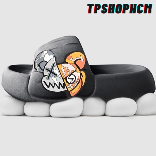 Dép bánh mì nữ đế đúc dày cao 3.5cm quai ngang hoạ tiết gấu xx chống trượt êm chân siêu cao cấp