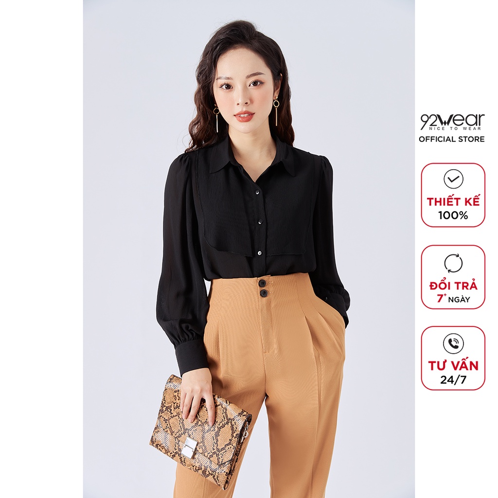 Áo sơ mi nữ công sở 92WEAR thiết kế công sở thanh lịch ASA1645