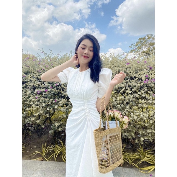 Đầm maxi cổ tròn rút eo siêu phẩm
