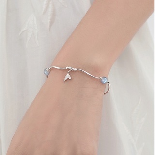 Lăc tay vòng tay nữ bạc s925 pha lê đá xanh đá mặt trăng mix đuôi cá Cá jewelry LTB90