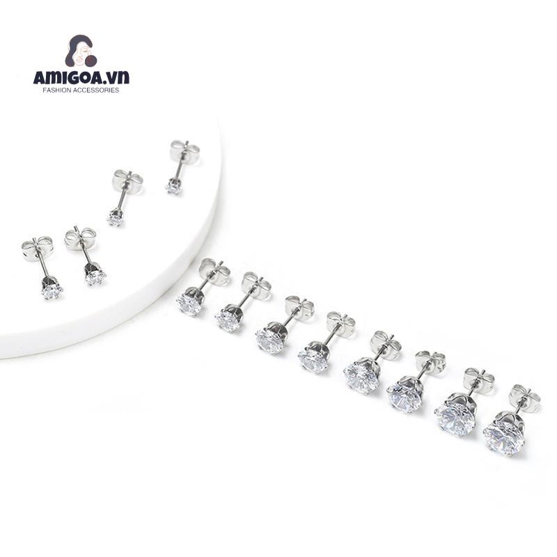 ✨✨Khuyên Tai Xỏ Lỗ Bằng Thép Titan Đính Đá Zircon Siêu Lấp Lánh
