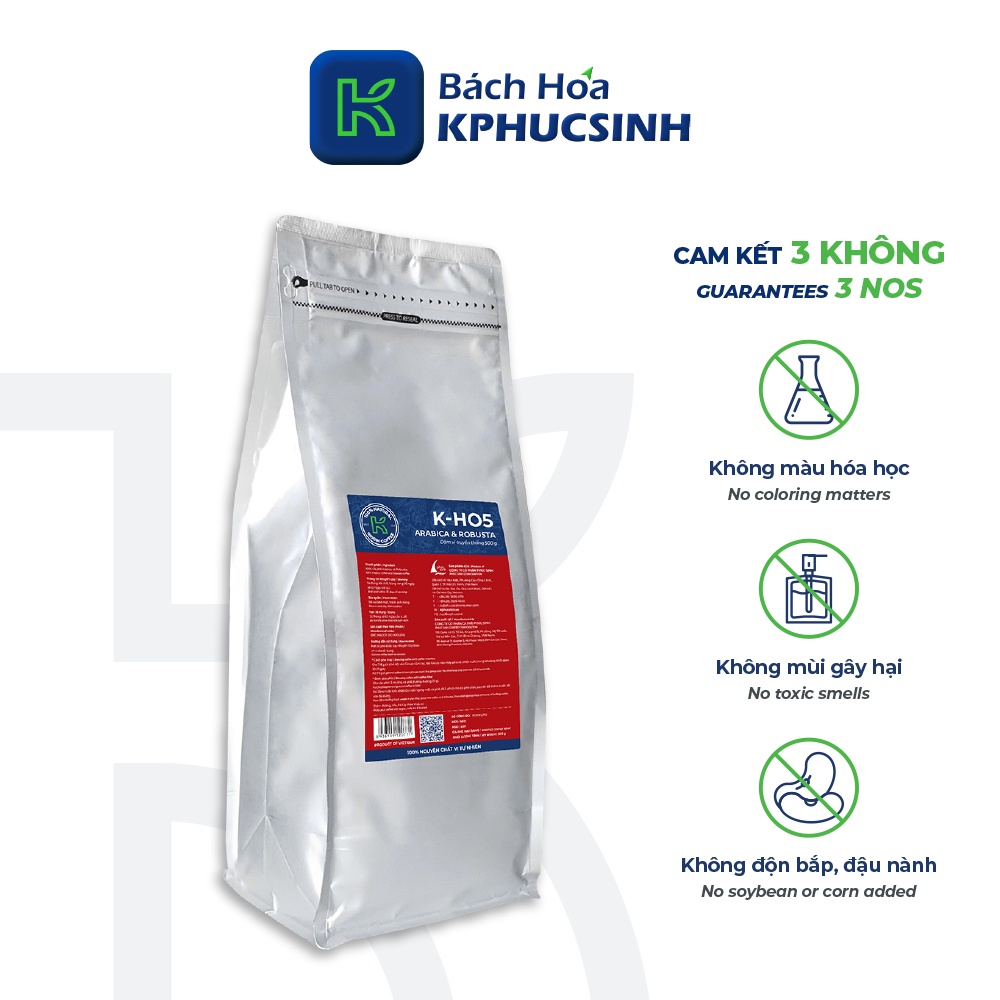 Cà phê nguyên chất rang mộc xuất khẩu KHO5 thương hiệu KCOFFEE vị truyền thống thơm ngon KPHUCSINH - Hàng Chính Hãng