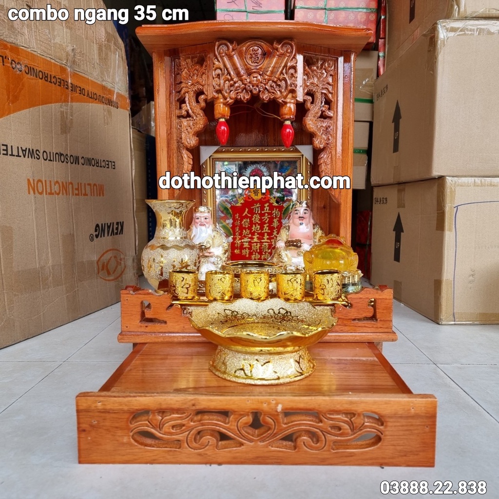 COMBO 7 Sản phẩm Bộ bàn thờ gỗ xoan ngang 35cm