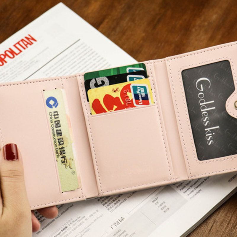 Ví Da Gập Đôi Thời Trang Có Ngăn Đựng Thẻ Cho Nữ Giá Đỡ