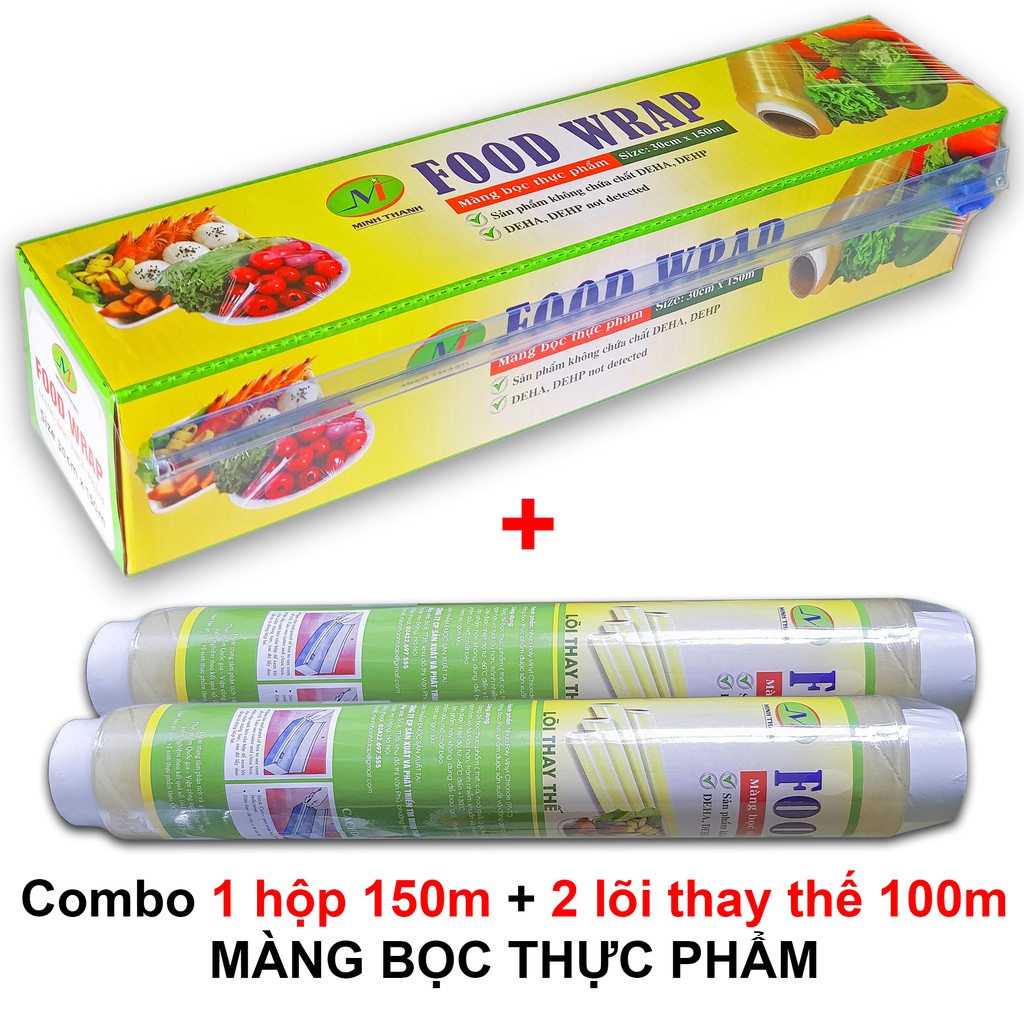 COMBO 02 LÕI THAY THẾ + 01 HỘP Màng bọc thực phẩm MINHTHANH 30cm x 150m