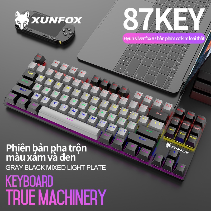 Bàn phím cơ  có dây trục màu xanh lá cây, bề mặt kim loại phát sáng dùng cho máy tính để bàn laptop máy cây chơi game
