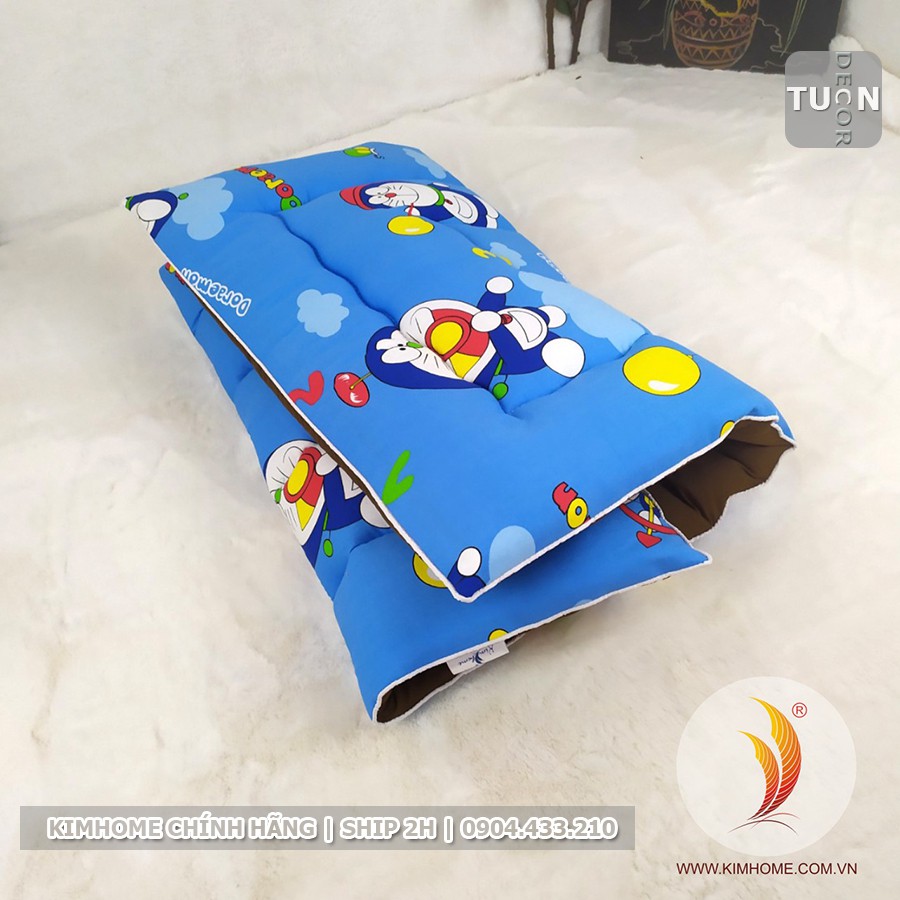 Bộ Nệm Gối cho bé đi học mẫu giáo vải Cotton Thắng Lợi màu Xanh Doraemon Size 60x100cm | KIM HOME chính hãng