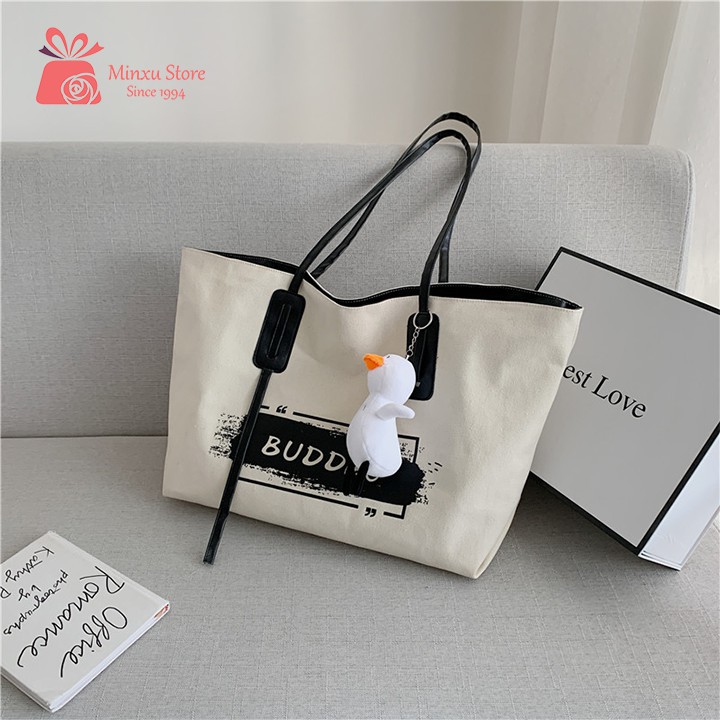 Túi vải canvas, túi đeo chéo loại to thời trang, đi học, đi chơi trẻ trung BUDDAO TV46