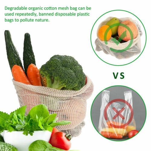 1 Túi Lưới Cotton Hữu Cơ Dây Rút Tái Sử Dụng Được Đựng Rau Củ Quả