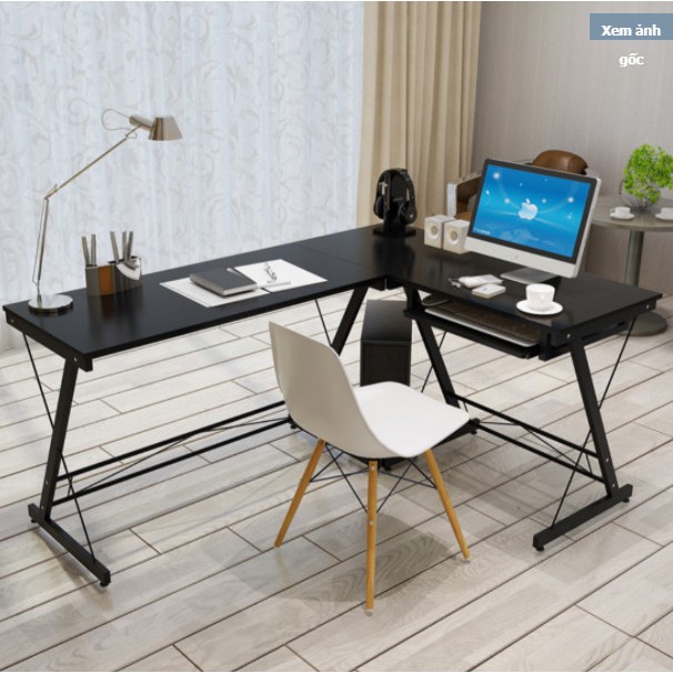 Bàn Gaming Máy Tính, Bàn Chữ L - KORE - Gỗ MDF Chống Xước Khay Bàn Phím, Giá Để PC, Bàn Làm Việc Chân Chéo KT 110x120cm