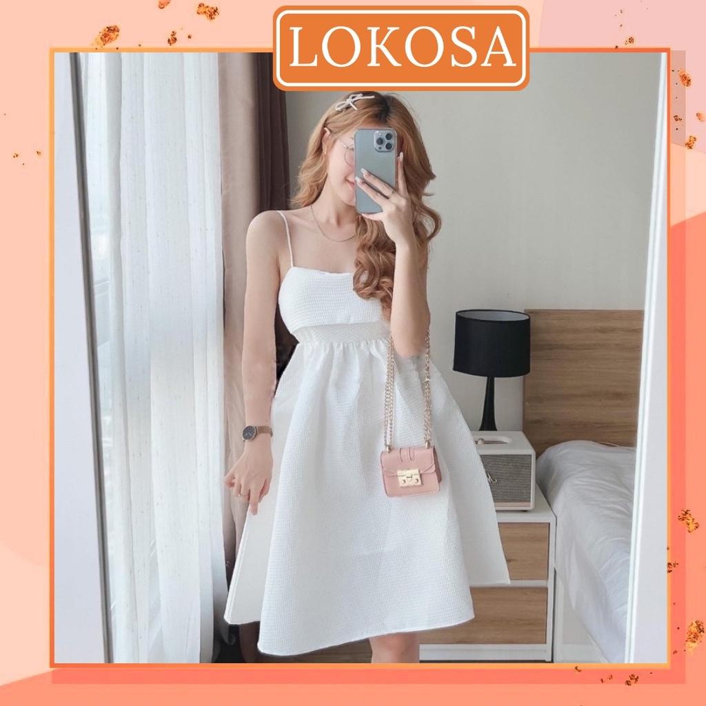 Váy Trắng Tiểu Thư LOKOSA Váy Babydoll Nơ 2 Dây Lưng Form Bồng Hàn Quốc Phong Cách Tiểu Thư VD070 | BigBuy360 - bigbuy360.vn