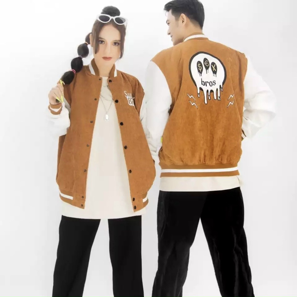 Áo Khoác Bomber Jacket Nhung Gân Tăm Thêu SUPER BROS Varsity Basic Form Rộng Nam Nữ Unisex Ulzzang NUPAKACHI