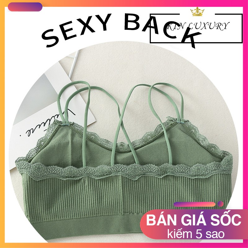 Áo bra nữ gân tăm phối ren hoa dây lưng đan chéo vải Cotton thoáng mát | BigBuy360 - bigbuy360.vn