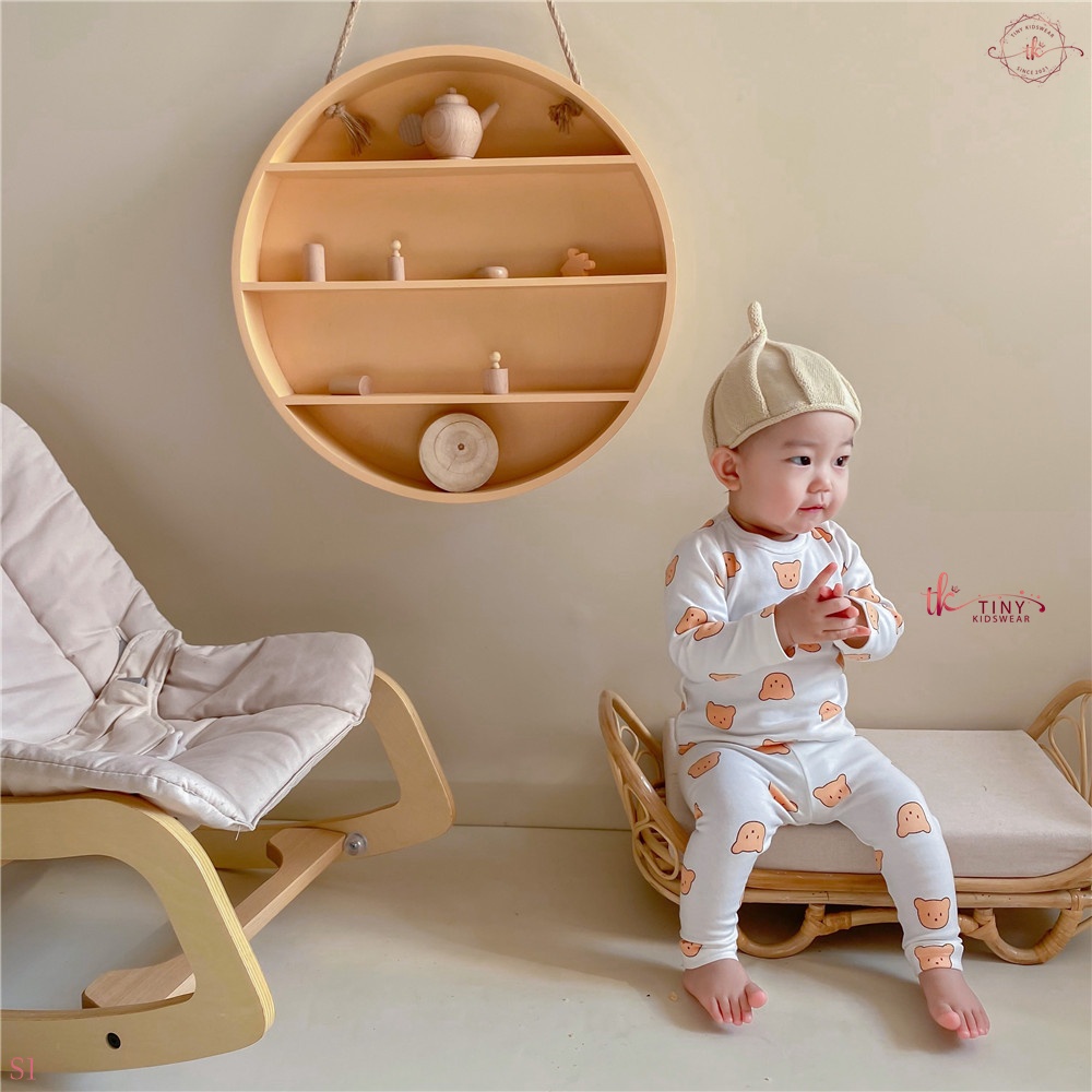 Bộ đồ dài tay thu đông chất cotton giữ nhiệt hình Gấu cho bé từ 5-13kg [S1]