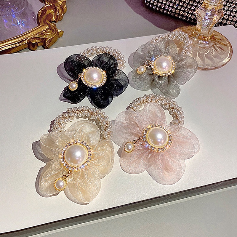 Ygt Dây Buộc Tóc Cao Su Co Giãn Họa Tiết Chấm Bi/Hoa/Ngọc Trai Hàn Quốc Cho Nữ