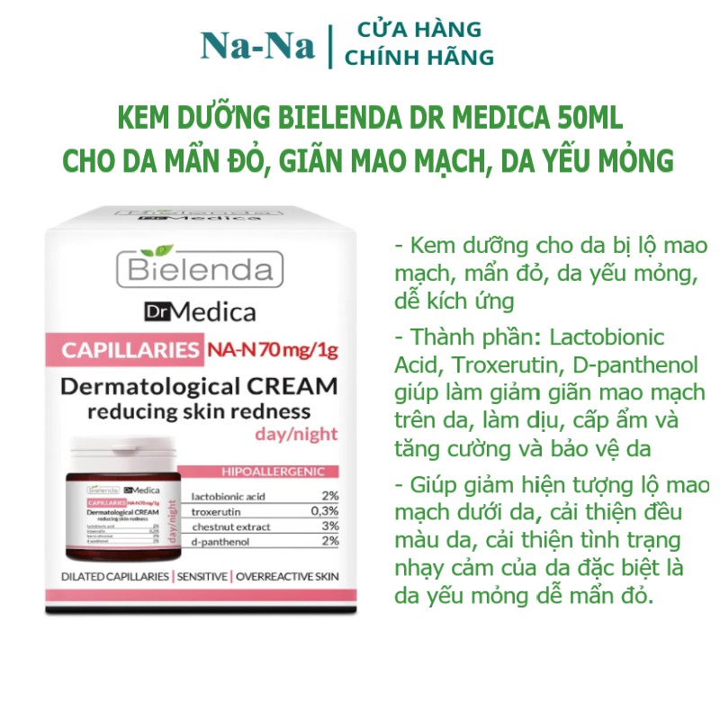 Kem dưỡng Bilenda Dr Medica 50ml phục hồi, cải thiện tình trạng da mẩn đỏ, lộ mao mạch trên da, phù hợp với da mỏng,yếu