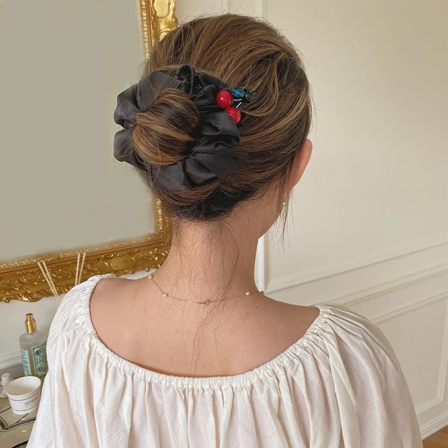 Thun cột kẹp tóc màu trơn bằng satin thời trang cho nữ