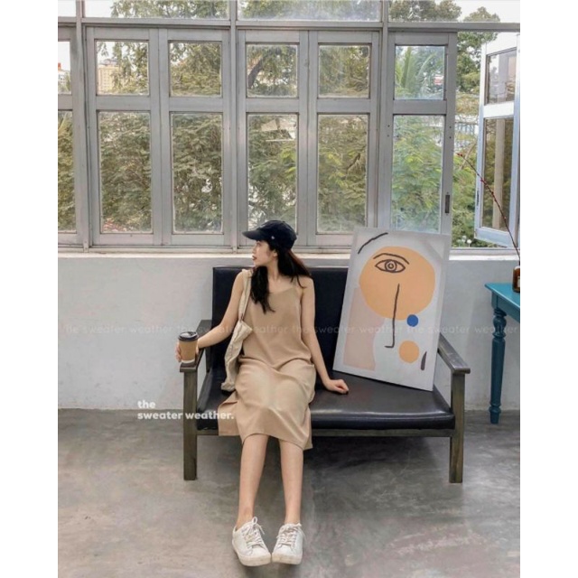 váy hai dây trơn vintage xinh xắn nhiều màu sắc