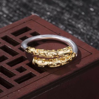 Nhẫn gậy như ý vân vàng bạc S925