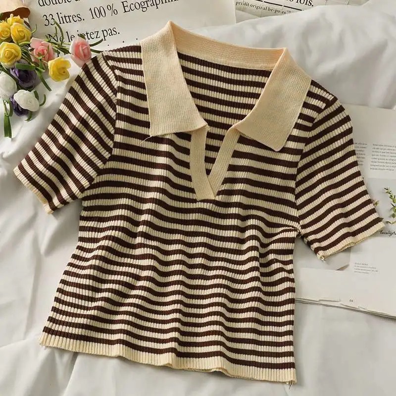 Áo len nữ mỏng có cổ cộc tay thu đông kẻ ngang 3 màu đẹp | BigBuy360 - bigbuy360.vn