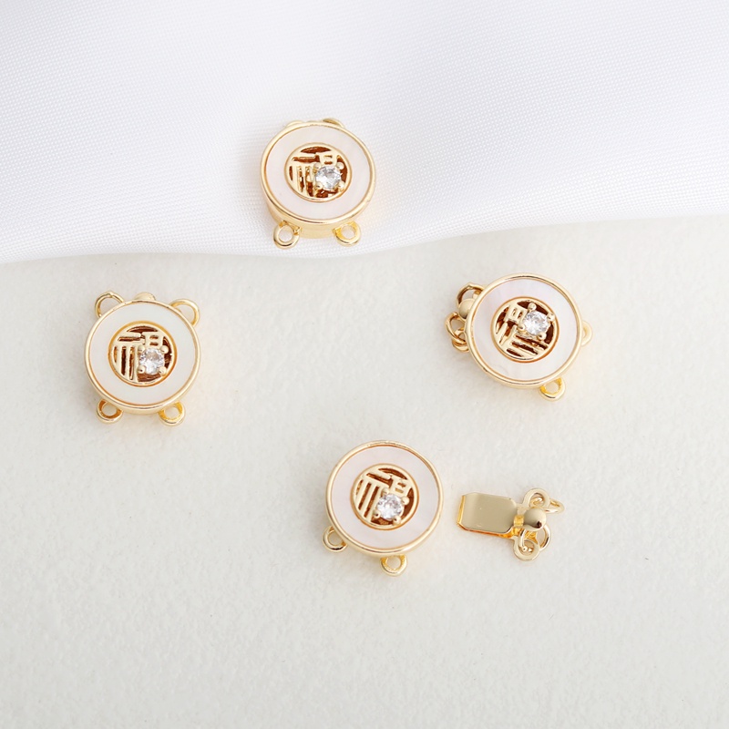 Khóa Cài Vòng Tay / Dây Chuyền Bằng Đồng Mạ Vàng 14k Hình Vỏ Sò Đính Đá Zircon May Mắn diy