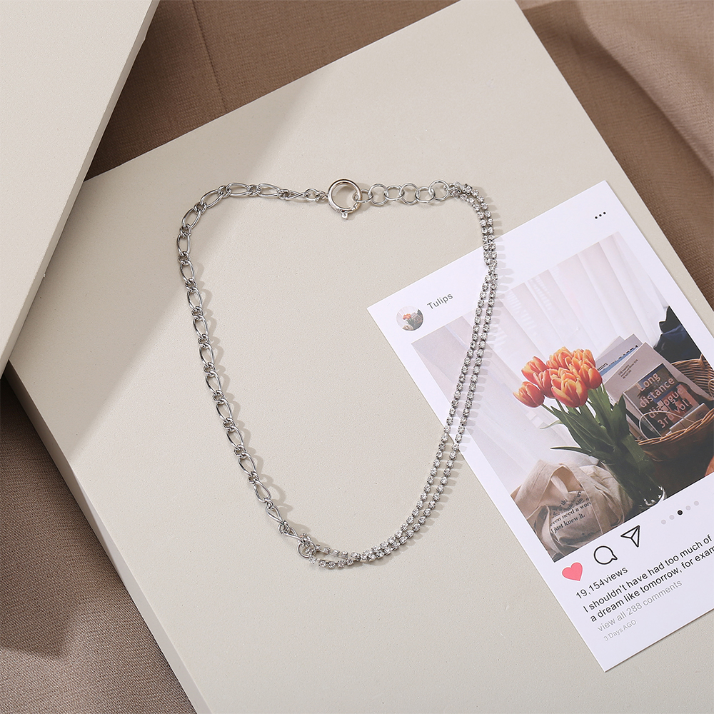 vòng cổ Hợp Kim Thiết Kế Bất Đối Xứng Đính Đá Sang Trọng