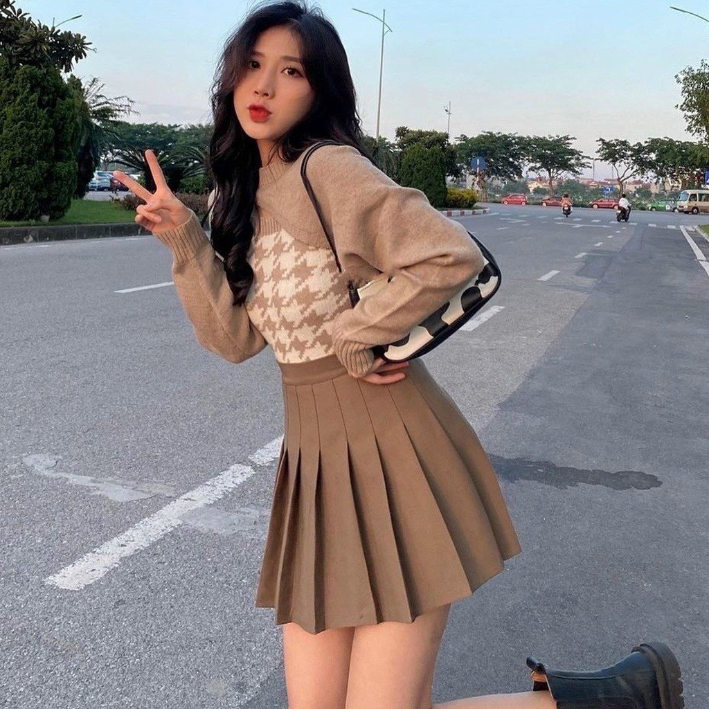 Set áo choàng tay dài kèm áo 2 dây họa tiết zic zac
