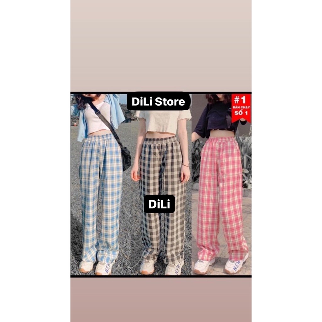 Quần kẻ caro ống rộng 🍍 quần kẻ caro ullzang kéo dài chân loại 1 siêu hot 🍍 quần caro cạp chun đủ màu mặc lên siêu xinh