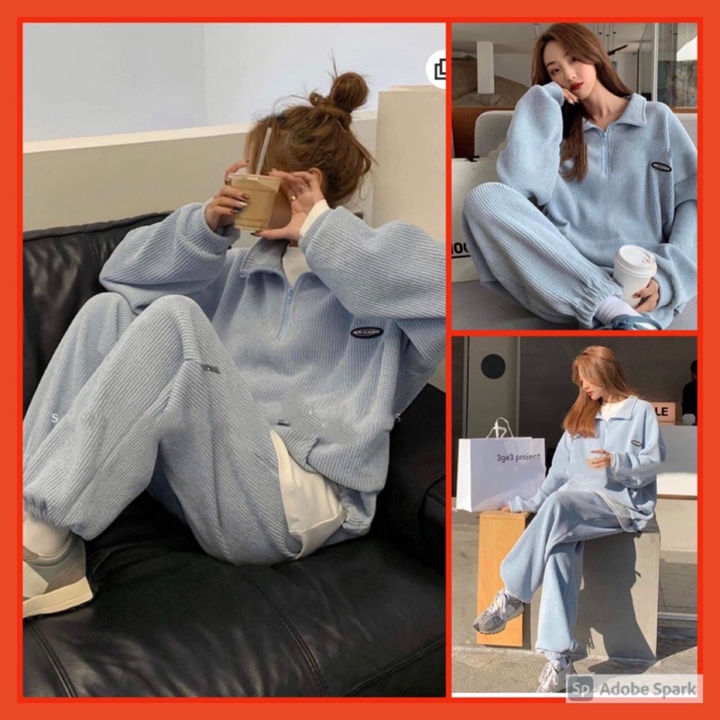 🌸 Set quần ống boom áo sweater cổ bẻ, hoodie form rộng tay bồng cá tính Ulzzang 🌸