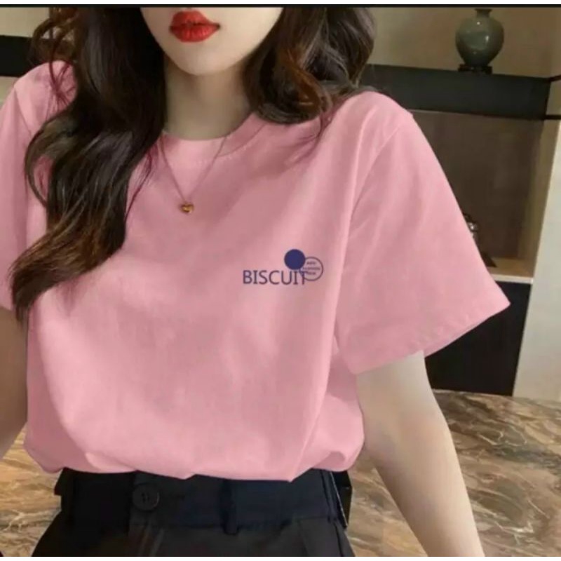 Áo thun nữ tay ngắn cổ tròn in chữ Biscuit chất vải thun cotton thoáng mát co dãn freesize dưới 55kg | BigBuy360 - bigbuy360.vn