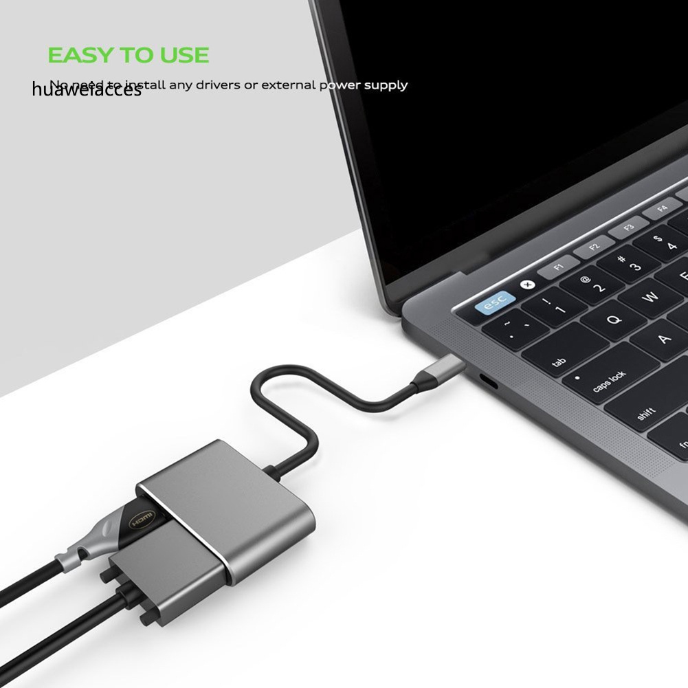 HUA USB 3.1 Type C to 4K HDMI-compatible VGA Hub Adapter Converter for Macbook Air Pro Laptop