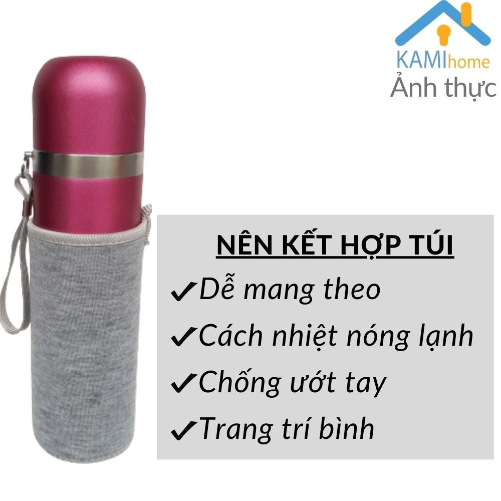 Bình nước giữ nhiệt cho bé đi học inox 3 lớp 450ml KM22001.22042