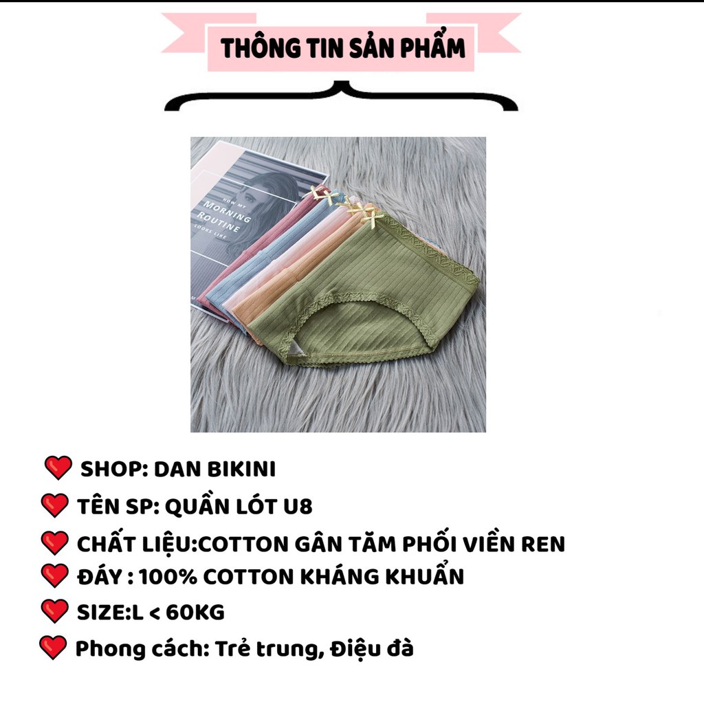 Quần Lót Nữ ❤️FREESHIP❤️ Quần Lót Cotton gân tăm phối viền ren đính nơ điệu đà mã U8 | BigBuy360 - bigbuy360.vn