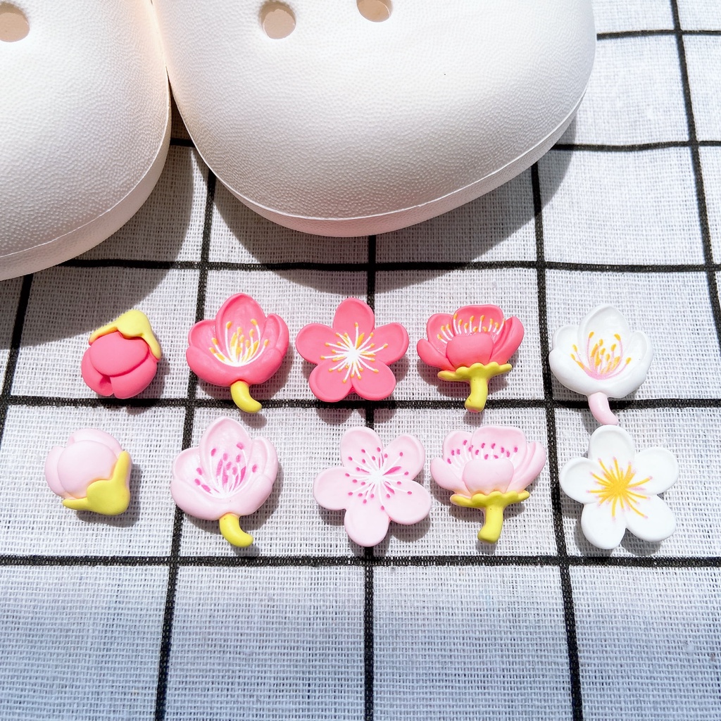 Sticker crocs Shoe Decoration for crocs đế caoSet 10 Phụ Kiện Nút Giày Thời Trang#Hoa Ba Màu sakura