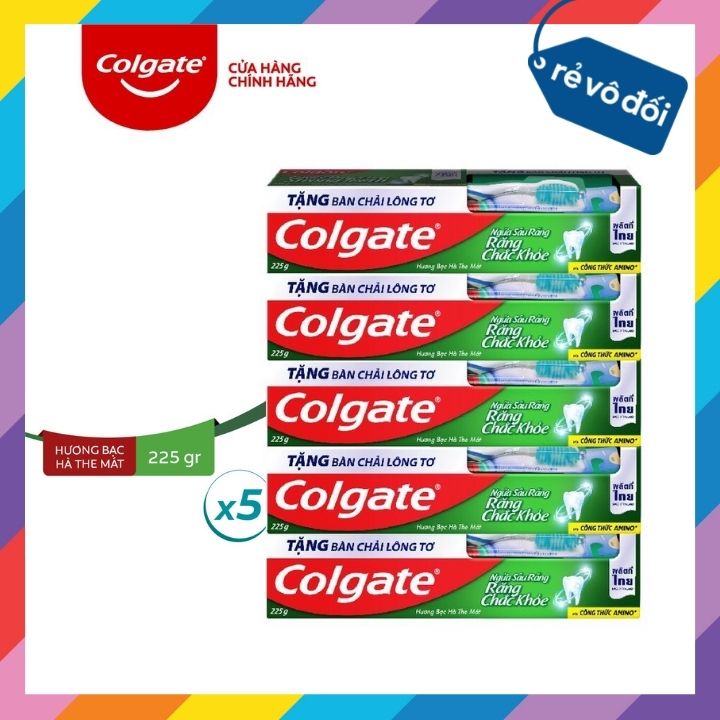 Kem đánh răng Colgate ngừa sâu răng răng chắc khỏe 225g/tuýp tặng bàn chải đánh răng lông tơ nhập khẩu Thái Lan